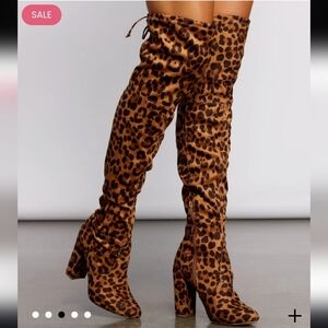Olivia Ferguson Above The Knee Heeled Boot Leopard Print Sz 7.5